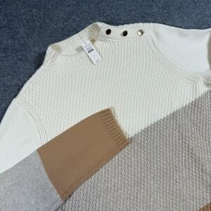 Talbots Sweater Womens Large Multicolor Mock Neck Colorblock Tunic Knit Buttons